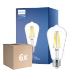 Mehrfachpackung 6x Philips MASTER Value LED Glühbirne E27 Edison Fadenlampe Klar 5.9W 806lm - 927 Extra Warmweiß | Höchste Farbwiedergabe - Ersatz Für 60W