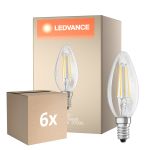 Mehrfachpackung 6x Osram Classic LED E14 Kerze Fadenlampe Klar 5.5W 806lm - 827 Extra Warmweiß | Dimmbar - Ersatz Für 60W