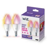 Pack duo 2x WiZ Smart LED E14 Bougie Dépolie 5W 470lm | Meilleur Rendu Des Couleurs - Dimmable - Équivalent 40W